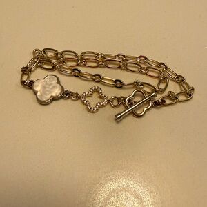 Gold-Tone Clover Link Bracelet with Mother-of-Pearl and Crystal Accents